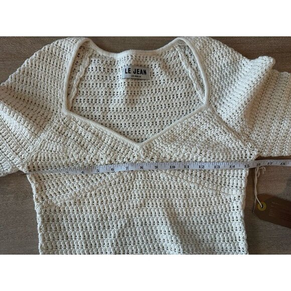 Le Jean NWT Linen Crochet Top in Sand Size 4 Half Sleeve Sweetheart Neckline - Picture 8 of 11